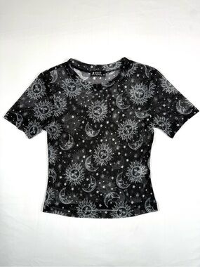 3 GIRLS CLOTHING Juniors Mesh Celestial Sun Moon Stars Top XS‎ Y2K Whimsigoth